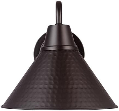 Globe Electric 60000013 1-Light Outdoor Wall Sconce, Bronze, 9" Warehouse Shade, Painted Gold Interior, Gooseneck Stem, Porch Light, Wall Lighting, Patio Décor