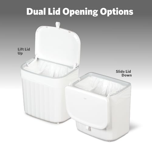 Glad Roomate Under Counter Waste Bin | Space Saving Small Trash Can for Kitchen Cabinet, Bathroom or Office | Dual Lid for Ease of Opening, 7 Liter, White, 7L (Pack of 2)