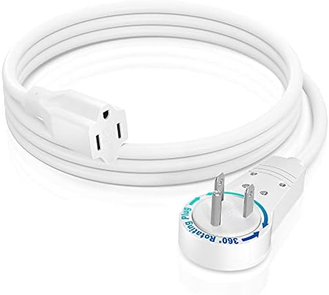 Maximm 3 Ft 360 Rotating Flat Plug Extension Cord, 14 AWG, White, UL