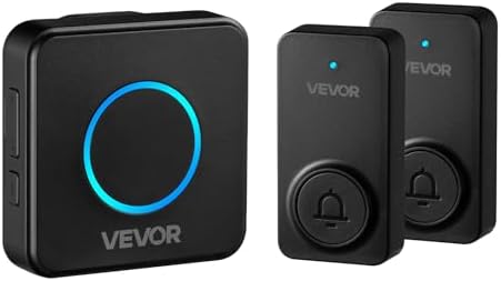 VEVOR Wireless Doorbell Kit, IP54 Waterproof Door Chime Ranges up to 1000 ft, 5 Adjustable Volumes, 48 Ringtones, Easy Installation, Wireless Doorbell Ideal for Home, Doorway, Classroom, Office, Black