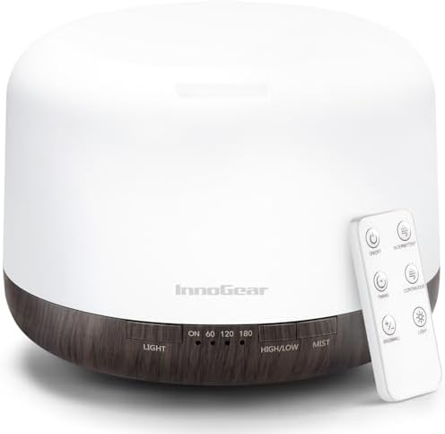 InnoGear 500ml Essential Oil Diffuser for Home Cool Mist Humidifier, Brown