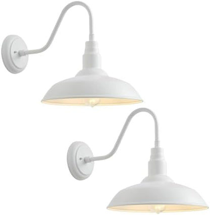 10" Outdoor Barn Lights for Farmhouse, Gooseneck Outdoor Light in Matte White, Farm Exterior Lighting Fixtures with Wall Mount, 2-Pack Outside Wall Sconce for Porch, Garage, Front Door