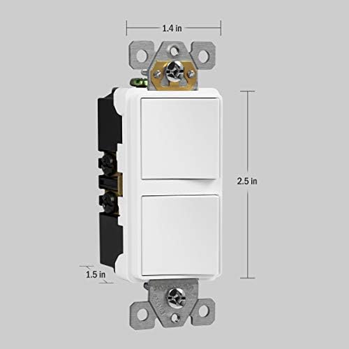 ENERLITES White Double Paddle Decorator Single Pole Switch, 15A, 1 Pack