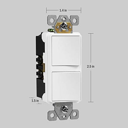 ENERLITES White Double Paddle Decorator Single Pole Switch, 15A, 1 Pack