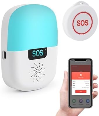 WiFi Caregiver Pager Wireless, Issufel Smart App Emergency Life Alert System Fall Call Button for Elderly Home Patients Disabled Pregnant Woman Seniors 1 Receiver+1 Call Button(2.4GHz Wi-Fi Only)