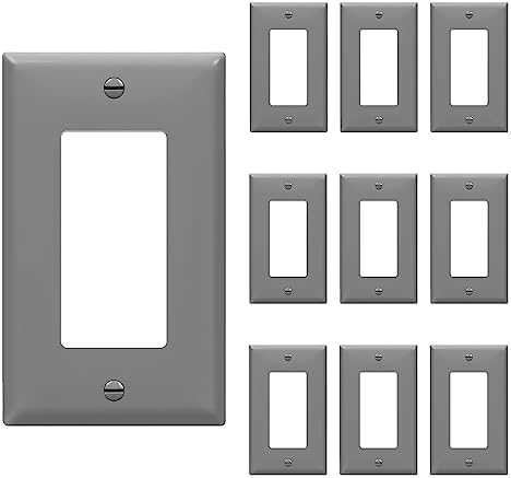 ENERLITES 1-Gang Gray Decorator Switch Outlet Wall Plate Cover, 10 Pack