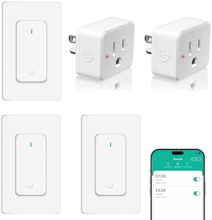 NineLeaf Slim WiFi Smart Plug w Switch, Remote App Control, 15A/1500W, Compatible with Alexa/Google Home via Tuya, Compact Design Control Anywhere,Timer/Schedule, TUV FCC, 2.4G Only(3Remotes 2Outlets)