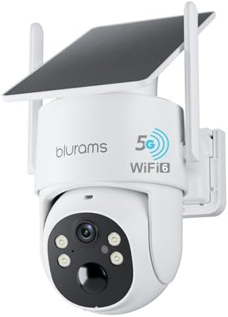 blurams 4MP Pan/Tilt Security Cameras Wireless Outdoor, 100% Wire-Free Outdoor Camera with Fixed Solar Panel, 360° View, Dual-Band WiFi 6, Human Detection, Color Night Vision, Compatible with Alexa
