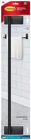Command Bath Towel Bar, Matte Black, 1 Towel Ring, 2 Strips