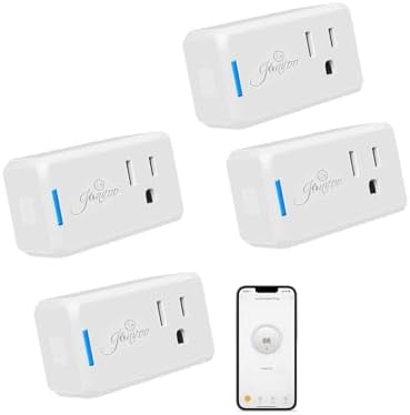 Jinvoo WiFi smart Plug, 10A 1000W Wireless Mini Socket, Timer Remote Control by app and Voice Compatible with Tuya Smart Life app Alexa and Google,no Hub Required, ETL Listed FCC Certified 4 Pack