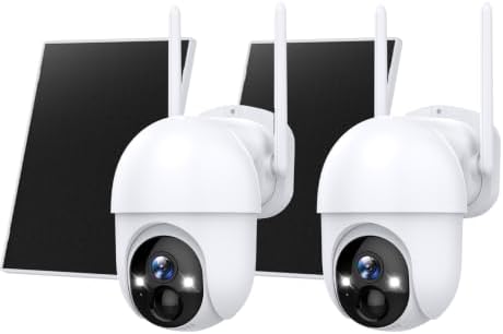 Poyasilon 2-Pack Solar Security Camera Wireless Outdoor, 2K, Color Night Vision, Two-Way Talk, Dual Spotlights, Cloud/SD Storage, 2.4GHz WiFi, Light White