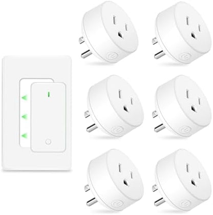 NineLeaf Remote Control Outlet Plug Kit, 6 Plug-in Light Switches with 1 Wall Remote, 15A/1500W, 500ft RF Range, No Wiring, Wireless Light Switch for Household Appliances(6 Outlets + 1 Remote)