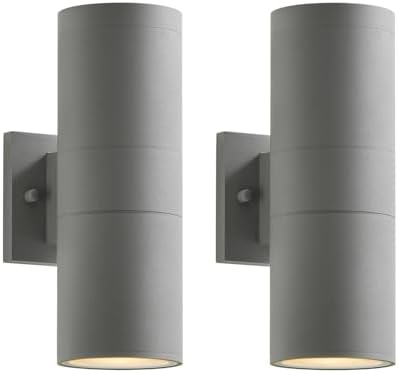 mirrea 12" Modern Outdoor Porch Light in 2 Lights, 2 Pack, Metallic Gray