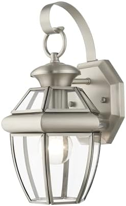 Livex Lighting 2051-91 Monterey 1 Light Outdoor Brushed Nickel Finish Solid Brass Wall Lantern with Clear Beveled Glass