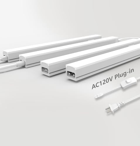 Leetdud Under Cabinet Lighting Plug in, 12 Inch 4 Pcs, Linkable AC120V 3CCT 3000K/4000K/5000K Ultra Slim, LED Under Cabinet Lights for Counter Light, Kitchen, Shelf, Sink, Workshop, Desk, White