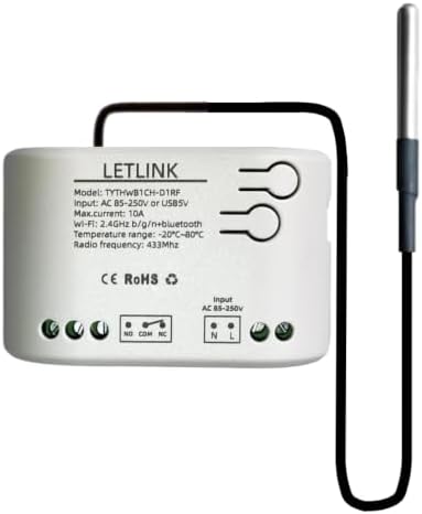 1 Channel WiFi/Bluetooth Temperature Sensor Smart Relay Switch,DC 7-32V Or Micro-USB 5V, Work with Smart Life/Tuya app,Compatible with Alexa Google Home (1CH AC 110V)
