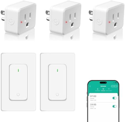 NineLeaf Slim WiFi Smart Plug w Switch, Remote App Control, 15A/1500W, Compatible with Alexa/Google Home via Tuya, Compact Design Control Anywhere,Timer/Schedule, TUV FCC, 2.4G Only(2Remotes 3Outlets)