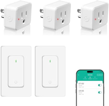 NineLeaf Slim WiFi Smart Plug w Switch, Remote App Control, 15A/1500W, Compatible with Alexa/Google Home via Tuya, Compact Design Control Anywhere,Timer/Schedule, TUV FCC, 2.4G Only(2Remotes 3Outlets)