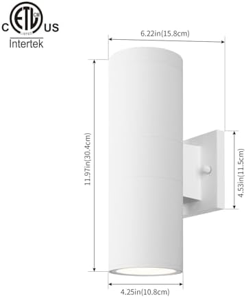 mirrea 12" Modern Outdoor Porch Light in 2 Lights, 2 Pack, Matte White