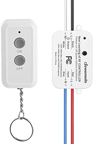 DEWENWILS Wireless Light Switch and Receiver Kit, No in-Wall Wiring Required, Remote Control Switch Lighting Fixture for Ceiling Lights, Fans, Lamps,100 Ft RF Range, Programmable