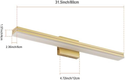 SineRise LED Modern Bathroom Vanity Light Fixtures (32-Inch, 3000K/4000K/6000K, Dimmable), Gold Modern Acrylic Bathroom Wall Lighting Fixtures Over Mirror