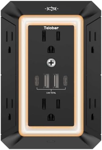 Multi Plug Wall Outlet Surge Protector with 6-Outlet & 4 USB Ports(2USB-C)