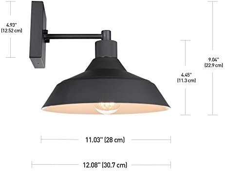 Globe Electric Modern Farmhouse Wall Sconce, Matte Black, 12 x 11 x 9 inches, Indoor/Outdoor, Kitchen, Porch Decor, 60W Bulb