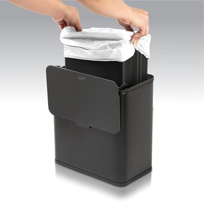 Glad Roomate Under Counter Trash Can - Space Saving Stainless Steel Waste Bin with Dual Lid and Clorox Protection - Small Black Trash Can for Kitchen Cabinet, Under Sink, or Bathroom, 1.5 Gallon (6L)