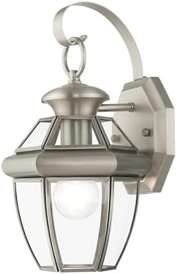 Livex Lighting 2051-91 Monterey 1 Light Outdoor Brushed Nickel Finish Solid Brass Wall Lantern with Clear Beveled Glass