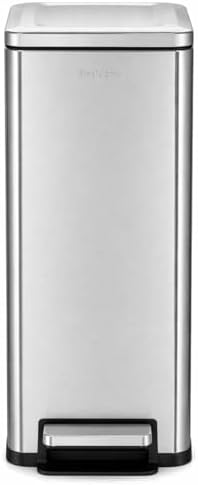 Step N’ Sort Slim Dual Recycling Bin 43L (2 x 21.5L) – Soft Close Kitchen Trash Can – Space Saving Stainless Steel – Removable Buckets