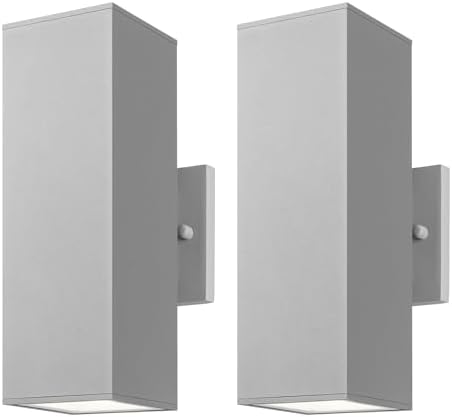mirrea 12" Modern Outdoor Porch Light in 2 Lights, Matte Gray, 2 Pack