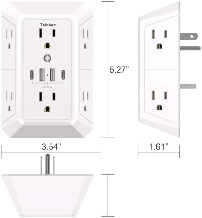 Multi Plug Wall Outlet Surge Protector with 6-Outlet & 4 USB Ports(2USB-C)