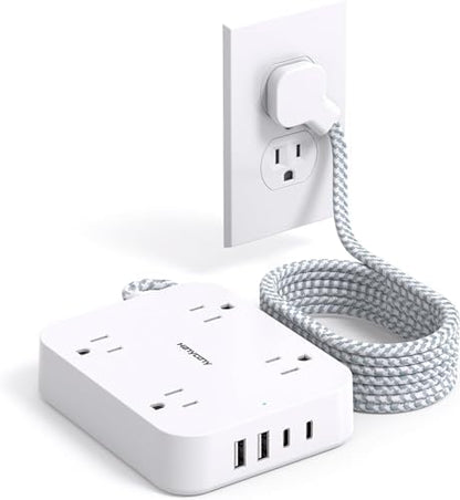10 Ft Extension Cord, Flat Power Strip with 4 Outlets 4 USB Ports (2 USB C)