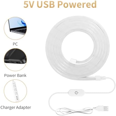 iNextStation 6.56FT 5V USB LED Strip Lights White Flexible Neon Rope Lights