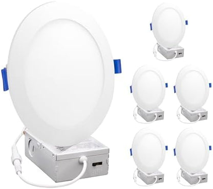 Maxxima 6 in. 5 CCT Ultra-Thin Recessed LED Downlight 1050 Lumens, Color Selectable 2700K-5000K (2700K/3000K/3500K/4000K/5000K), Canless, IC Rated, Slim, Dimmable, Junction Box Included (Pack of 6)