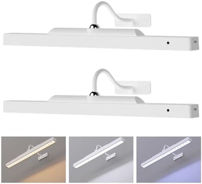 Cordless White Picture Lights for Wall Artworks - Wireless Remote, 3 Modes Dimmable 350LM Above Frame Lighting, 5000mAh Rechargeable Battery Wall Mount for Photo, Gallery,Paintings,Dartboard(2-Pack)