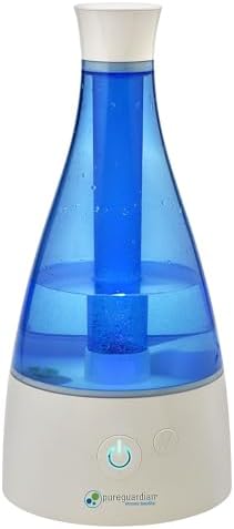 PureGuardian Ultrasonic Cool Mist Humidifier, 30 Hrs. Run Time, 0.5 Gal. Tank Capacity, 350 Sq. Ft. Coverage, Small Rooms, Quiet, Filter Free, Silver Clean Treated Tank, H940AR
