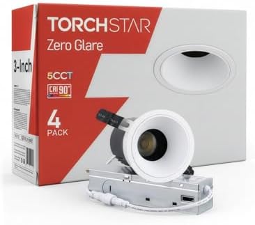 TORCHSTAR 4-Pack 3 Inch 5CCT Zero Glare LED Recessed Lights with J-Box