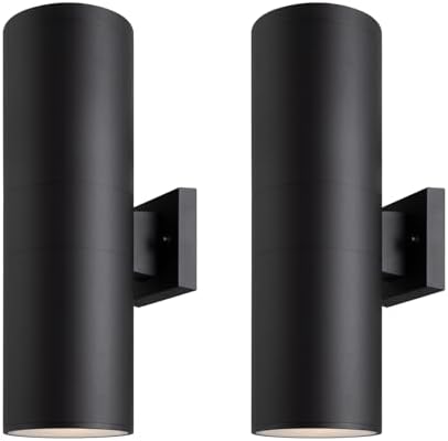 mirrea 18" Modern Outdoor Porch Light in 2 Lights, Matte Black, 2 Pack