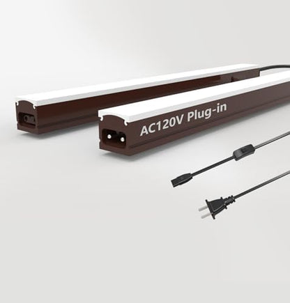 Leetdud Under Cabinet Lighting Plug in, 16 Inch 2 Pcs, Linkable AC120V 3CCT 3000K/4000K/5000K Ultra Slim, LED Under Cabinet Lights for Counter Light, Kitchen, Shelf, Sink, Workshop, Desk, Bronze