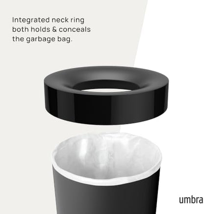 Umbra Vento Kitchen Trash Can, Open Top 16.5 Gallon Garbage Can, Black