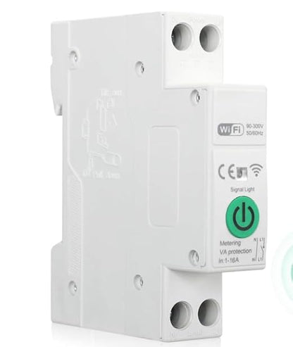 1-16A TUYA Smart WiFi Circuit Breaker, 90-300V Wide Voltage, Smart Life/Tuya APP Remote Control, Timer Functions, Overload & Short-Circuit Protection, Compatible for Alexa Google Home, DIN Rail
