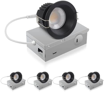 Adetu 4 Pack 3 Inch Black 5CCT Anti-Glare LED Downlight, Recessed Light
