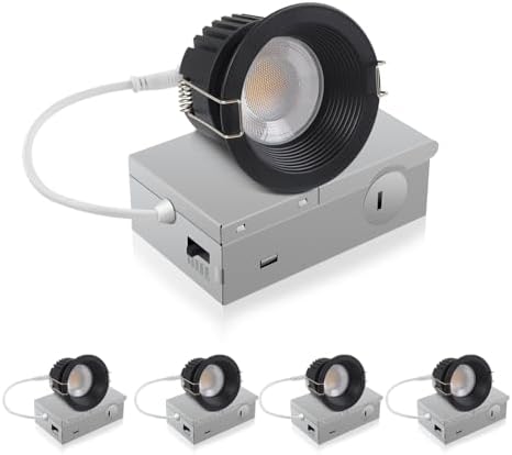 Adetu 4 Pack 3 Inch Black 5CCT Anti-Glare LED Downlight, Recessed Light