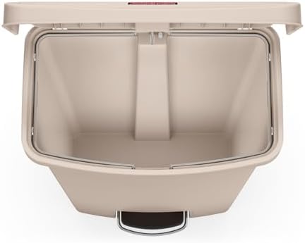 Rubbermaid Commercial Products Streamline Plastic Front Step On Trash Can, 24 Gallon, Beige, Hands-Free Garbage Can for Medical Waste in Hospitals/Lab/Emergency/Patient Rooms