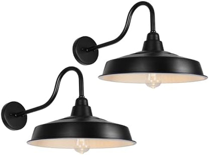 Solar Barn Lights Outdoor, 16 Inch Dome Wall Lights Solar Powered, Farmhouse Exterior Wall Sconce, Industrial Outside Light Fixtures, Rustic Lantern for Garage, Barn, Shed, RZSR020W-2
