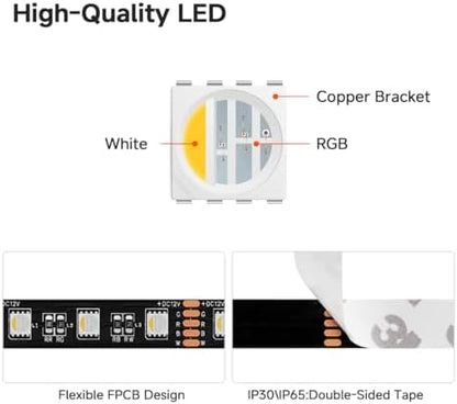 BTF-LIGHTING RGBW LED Strip Warm White 16.4ft 60LED DC12V UL Listed IP67
