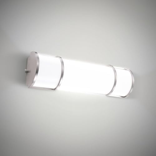 ASD LED 18" Vanity Flush Mount Light Fixture, Linear Bathroom Lighting Bar | 3CCT, Dimmable, Energy Star, ETL Listed | 20W 1650LM 3000-5000K 120V | Long Tube Bath Wall Sconce Over Mirror | Nickel