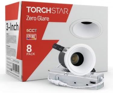 TORCHSTAR 8-Pack 3 Inch 5CCT Zero Glare LED Recessed Lights with J-Box