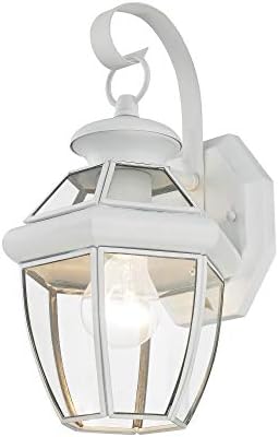 Livex Lighting 2051-03 Monterey 1 Light Outdoor White Finish Solid Brass Wall Lantern with Clear Beveled Glass